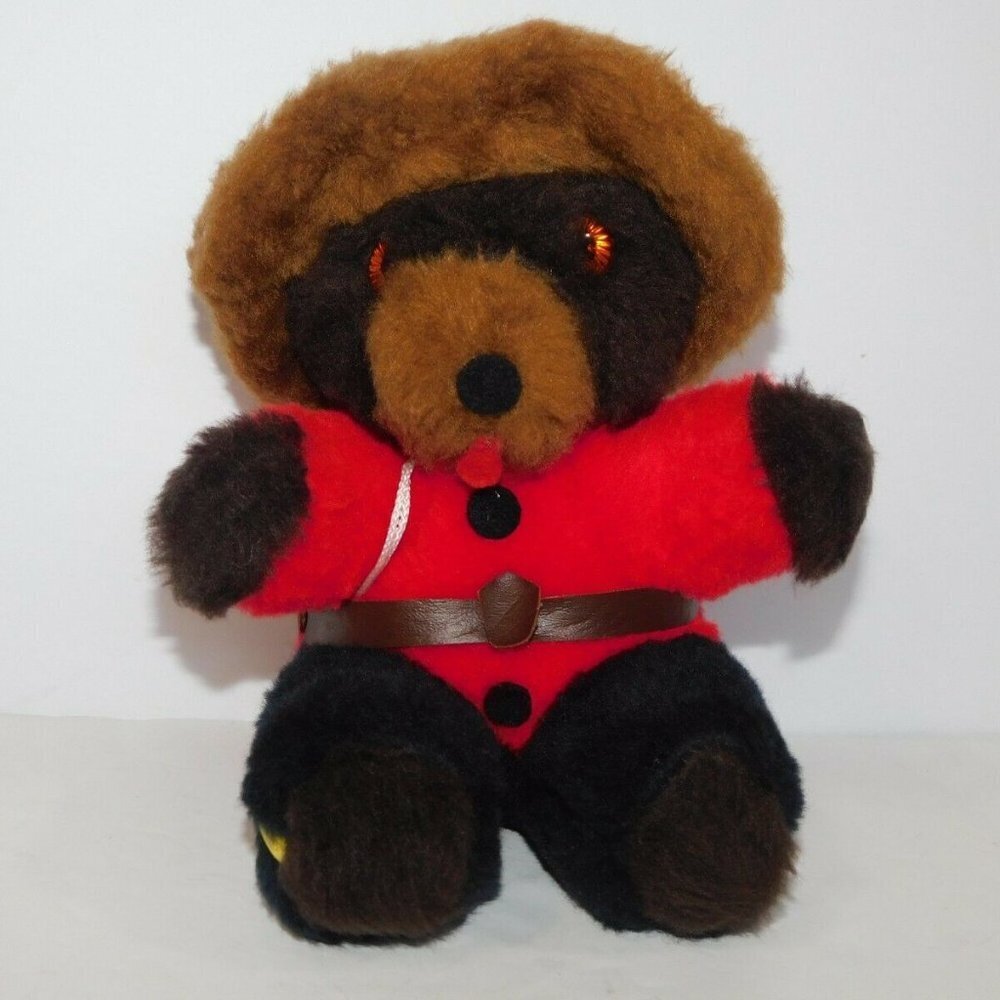 Vintage RCMP Canada 8" Plush Stuffed Teddy Bear Canadian Royal mounted Police